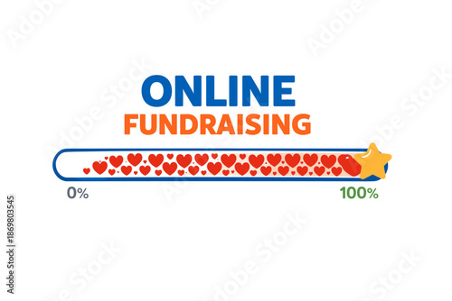 Online fundraising progress bar with heart icons and star