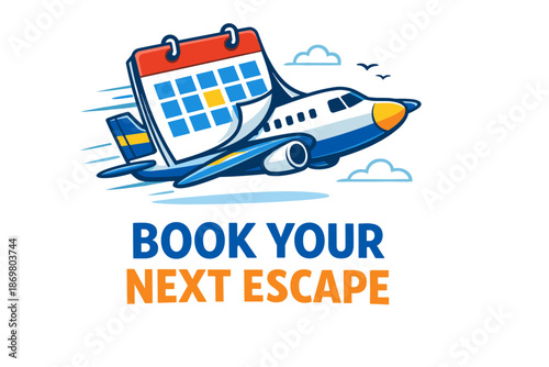 Book your next escape with airplane and calendar illustration