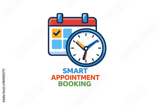 Smart appointment booking icon: calendar and clock symbol on white background