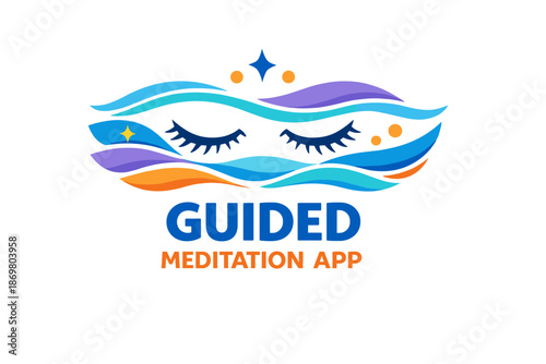 Guided meditation app logo with calming waves and closed eyes design