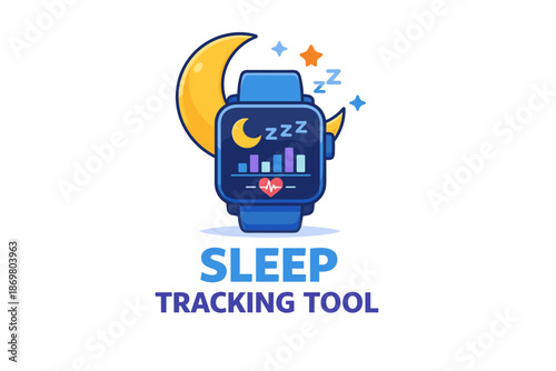 Smartwatch sleep tracking tool with moon and graph icons