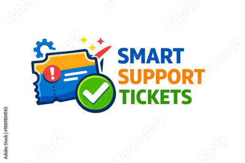 Smart support tickets logo design with gear and check mark symbols