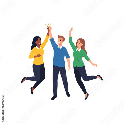Three People Jumping Together in Joy.