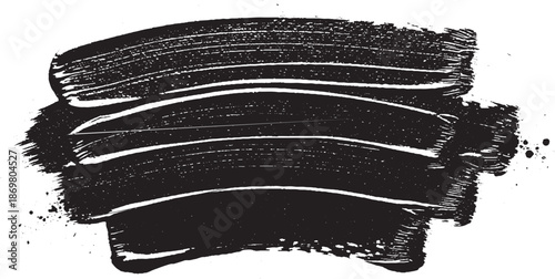 Black Paint Brush Stroke Texture Isolated on White Background.