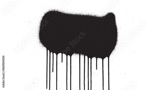 Black spray paint blob with dripping effect.