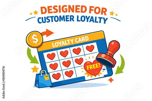 Loyalty card design with stamp and free offer for customer incentives