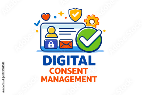 Digital consent management icon with security elements and notification symbols