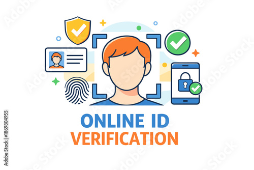 Digital identity verification concept with avatar, id, and secure mobile access icons