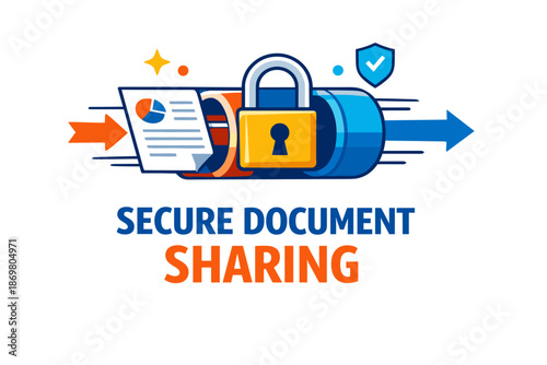 Secure document sharing with padlock and file icons for data protection