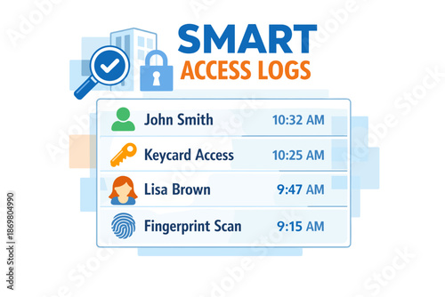 Smart access logs interface with user details and time stamps
