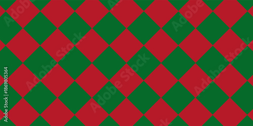 Seamless geometric pattern of alternating deep red and forest green diamonds, arranged in a diagonal checkerboard grid, perfect for festive backgrounds and holiday designs.