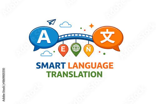 Colorful language translation icon with speech bubbles and letters