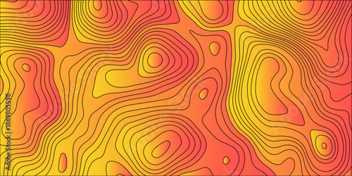 Abstract colorful contour wave lines topographic background, lines map seamless pattern, modern wallpaper texture and realistic design used for banner and posters, mountain relief geographic pattern.