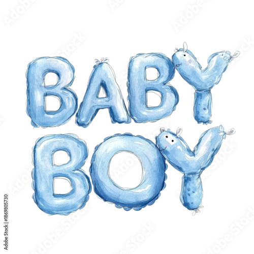 Baby Boy Balloon Text on Transparent Background