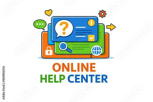 Digital interface for online help center with information and support icons