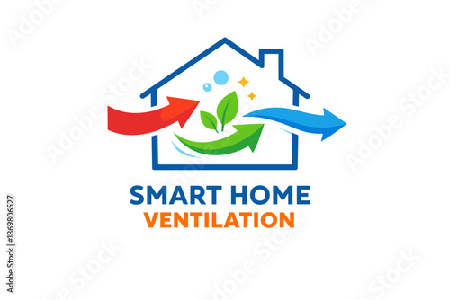 Smart home ventilation logo with arrows and leaf symbol