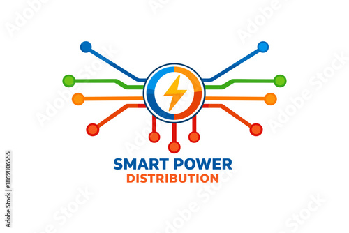 Smart power distribution network illustration with colorful connections and circuit design