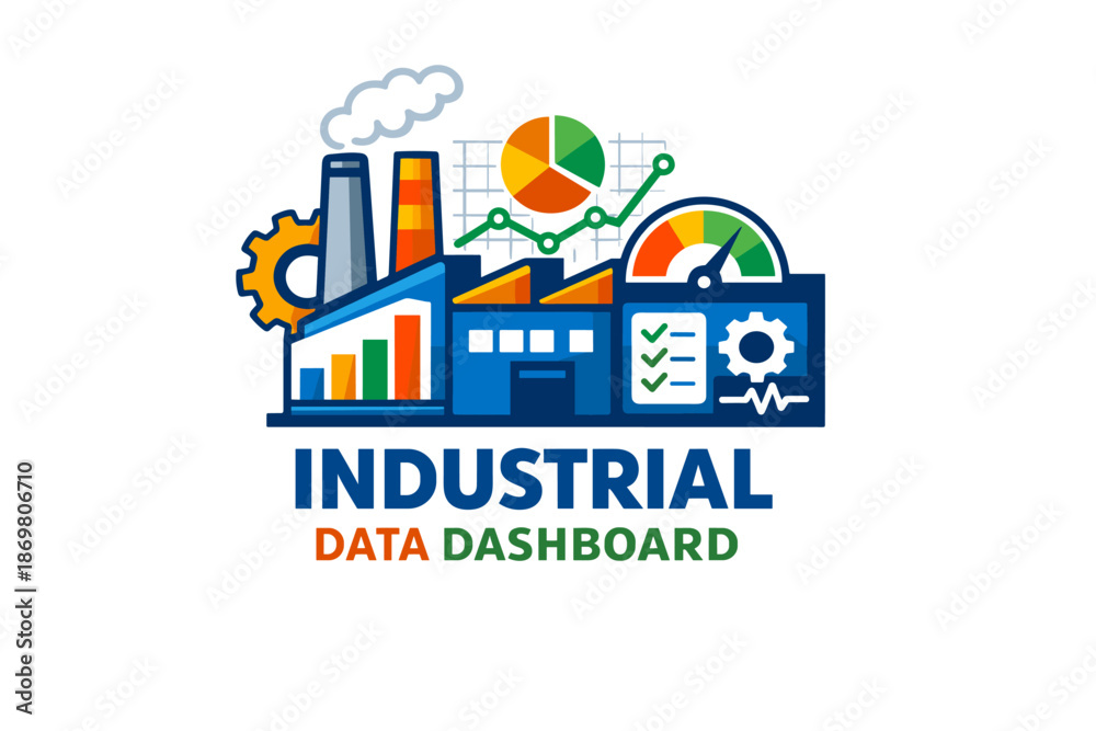 Fototapeta premium Industrial data dashboard illustration with graphs and charts for analytics