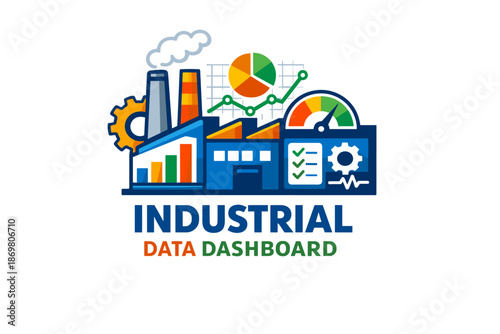 Industrial data dashboard illustration with graphs and charts for analytics