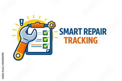 Smart repair tracking concept with wrench and checklist illustration