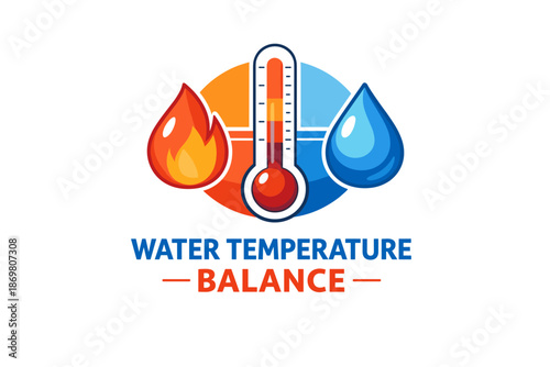 Water temperature balance logo with thermometer and droplets