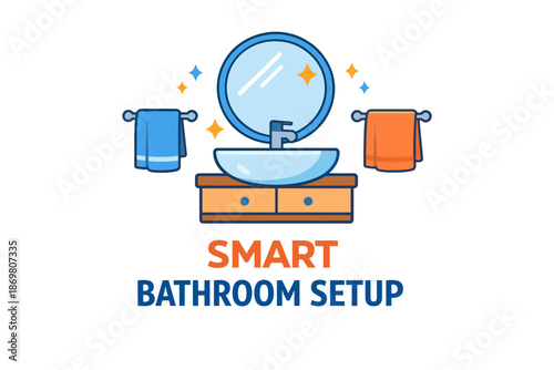 Smart bathroom setup with mirror, sink, and colorful towels