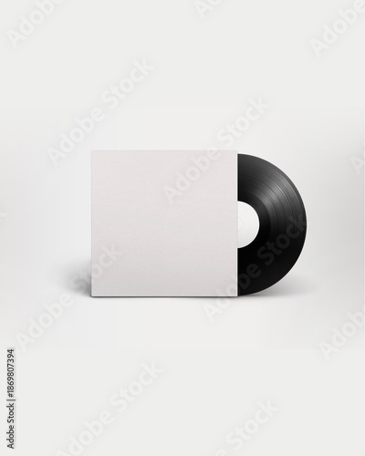 Empty blank vinyl record with cover Mock up isolated on a grey background. 3d rendering.vertical portrait orientation.