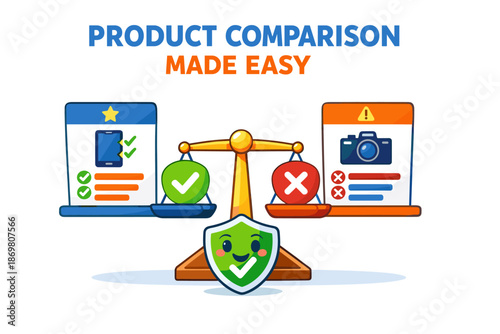 Simplified product comparison with balanced scale and icons