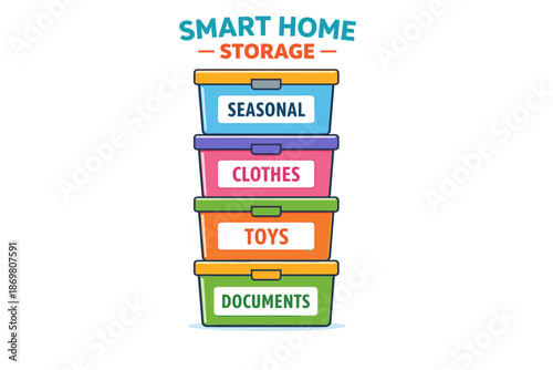 Smart home storage solutions with colorful labeled boxes