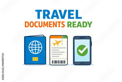 Travel documents preparation: passport, boarding pass, smartphone checklist