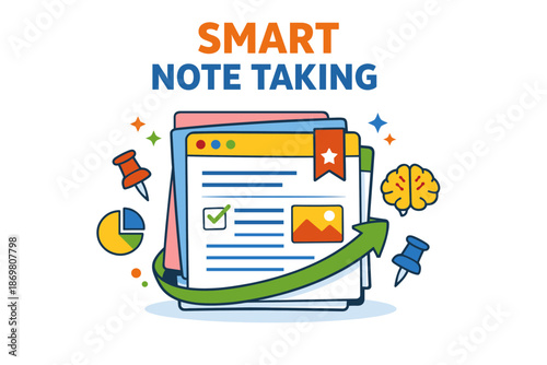 Smart note taking concept with pins and charts for efficient organization