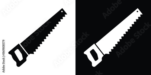 Hand saw silhouette vector, handsaw carpentry tool flat vector icon