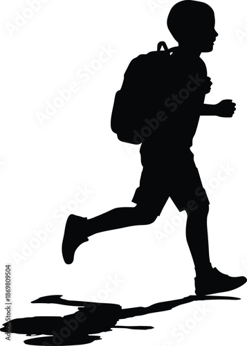 Silhouette person running with backpack, symbolizing adventure, travel, freedom, energy, mobility, exploration, journey, active lifestyle, dynamic movement