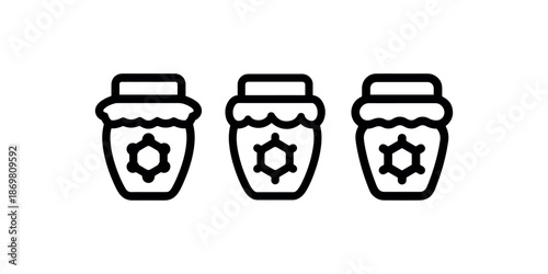 Set of three honey jars icon outline design elements isolated on white background