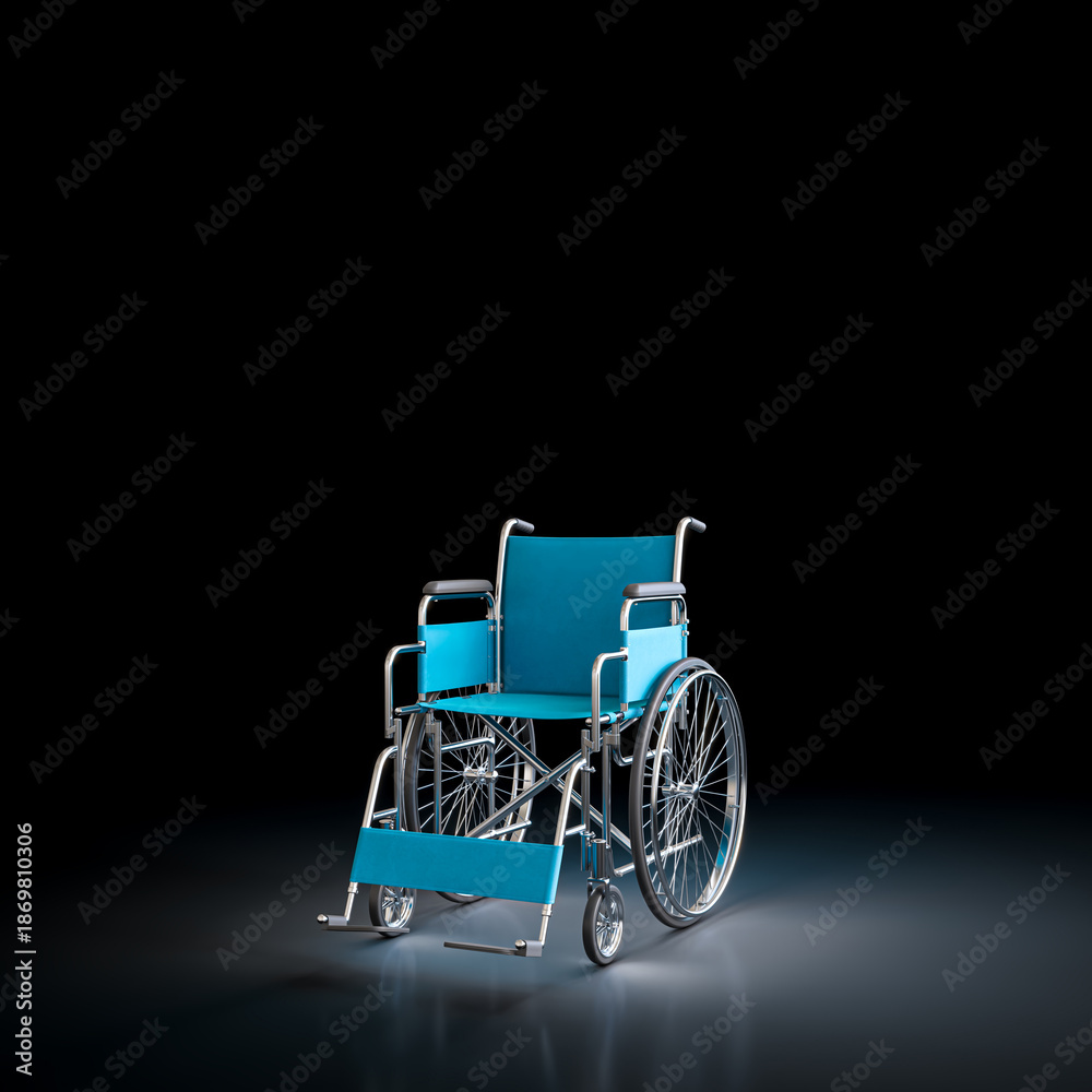 Fototapeta premium Blue wheelchair representing disability 3d