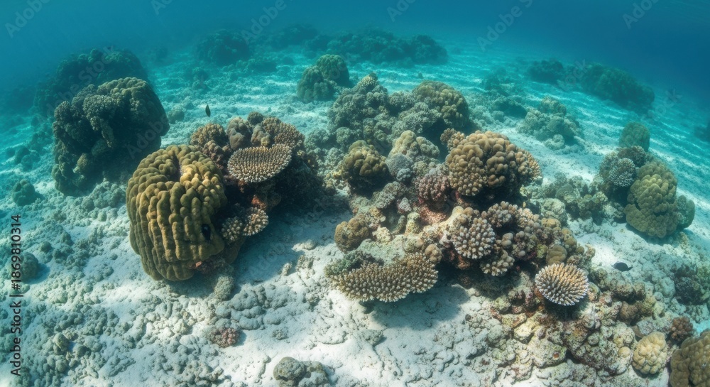 Fototapeta premium Pristine Tropical Reef Lagoon with Clear Water and Diverse Coral Formations
