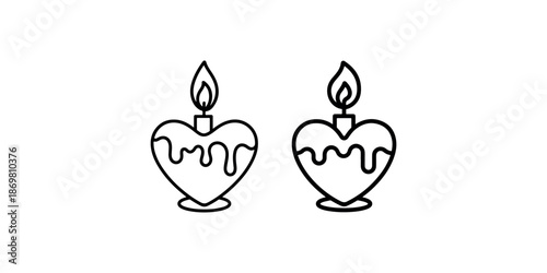 Heart shaped melting candle icons collection for romantic decor and valentine day graphics