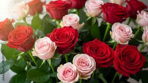 Beautiful roses for valentine's day red and pink roses bouquet for love and romance