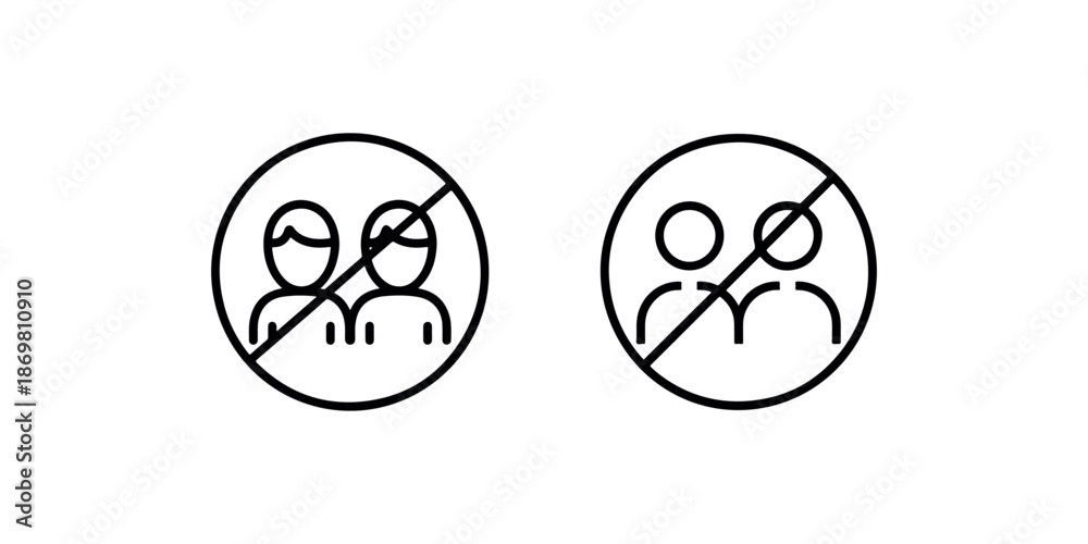 Fototapeta premium Social distancing icon with prohibited sign showing restricted access to people gathering