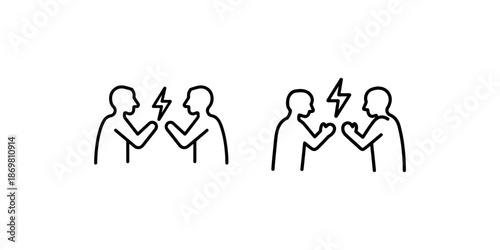 Conflict between two people linear icon illustrating disagreement and argument in workplace