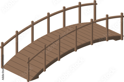 Tableau sur toile Isometric wooden footbridge vector illustration, arched timber bridge for garden