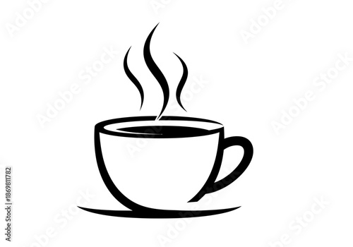 illustration of steaming cup of coffee with rising aroma lines, clipart style.