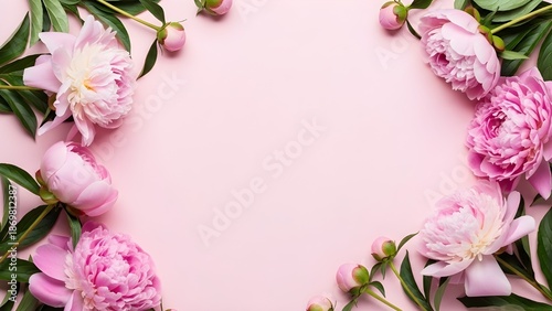 Valentine's day wishes with beautiful pink flowers and leaves border on pastel background for romantic love cards and gifts