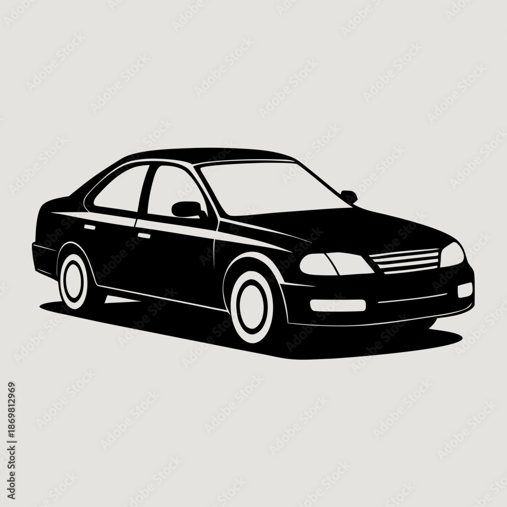 Fototapeta premium Black Sedan Car Vector Illustration on Light Background