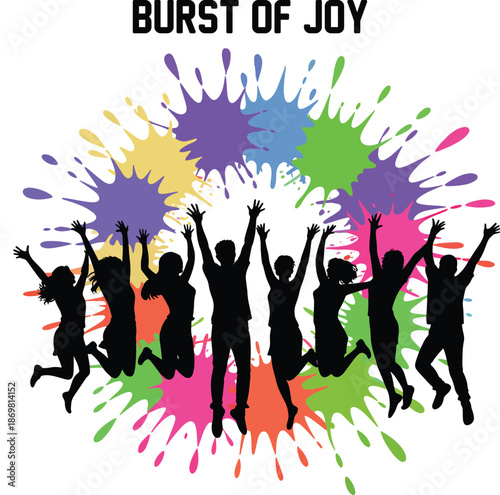 Joyful Celebration of Youth with Vibrant Paint Splashes and Energetic Jumpers