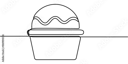ice cream cup continuous one line drawing, Continuous single line drawing of delicious and cool fresh cup ice cream, ice cream, cocktail. One single line drawing. of outline vector illustration. 