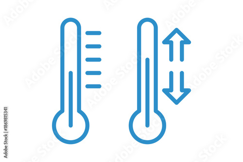 Temperature increase and decrease line icon, thermometer with up and down arrows, climate adjustment and thermal control symbol isolated on white background flat vector illustration.