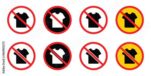 No t-shirt sign. T-shirt prohibition sign, Vector illustration design. T-shirt  Forbidden Illustration Sign, Symbol of No T-shirt Allowed Clothing Regulation.