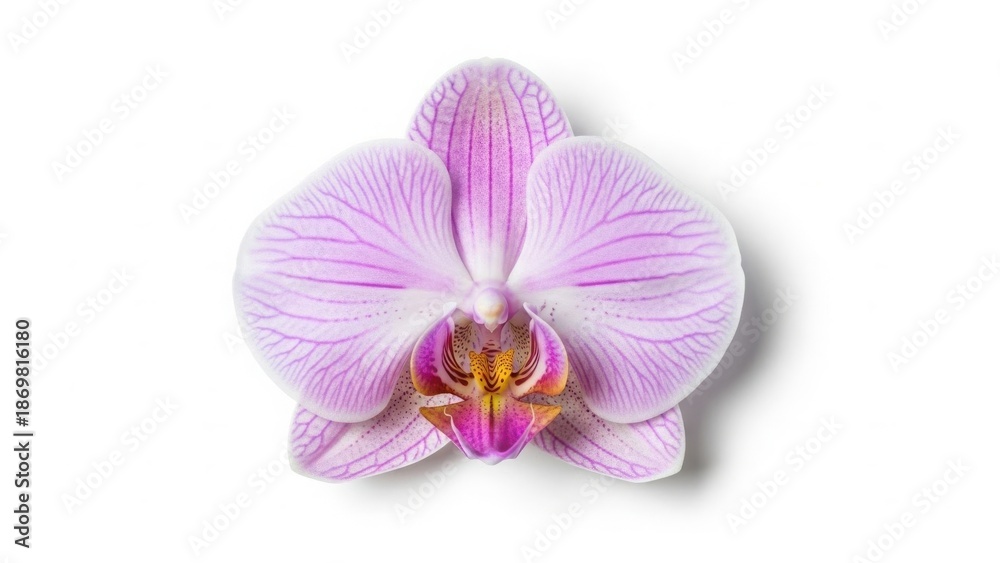 Fototapeta premium Beautiful pink and purple phalaenopsis orchid blossom isolated on a white background, featuring exotic tropical petals in a closeup macro shot of nature's floral beauty