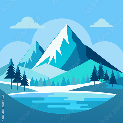 Title: A serene mountainous landscape with a clear blue sky and fluffy white clouds